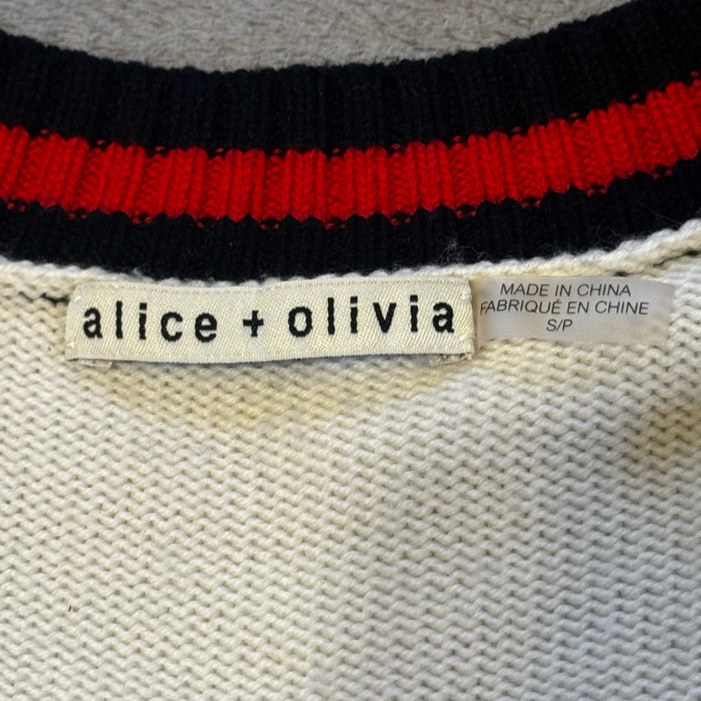 Alice + Olivia Bradford Stretch-Wool Cardigan Ecru Long Sleeve Women Small - Picture 3 of 8
